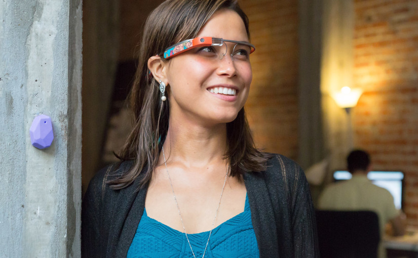 woman wearing google glass