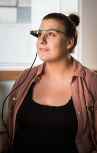 woman wearing google glass