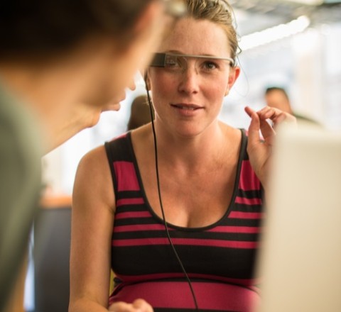 pregnant woman wearing google glass