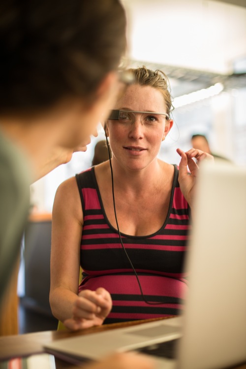 pregnant woman wearing google glass